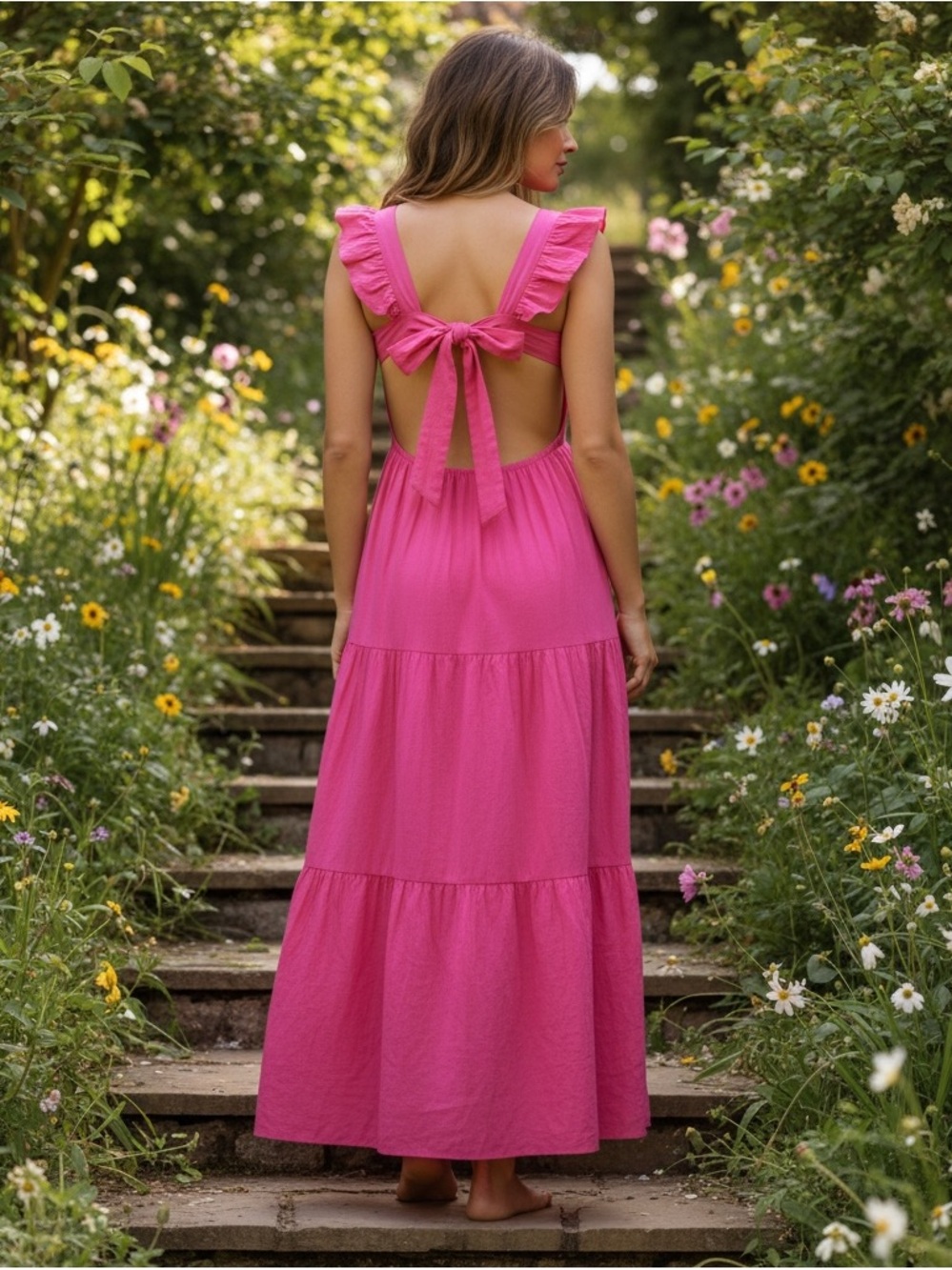 SNDYS x REVOLVE Peaches Linen Dress in Hot Pink Size Small Hot Pink